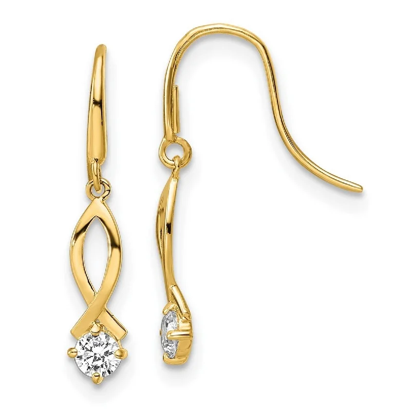 Curata 14k Gold CZ Cubic Zirconia Long Drop Dangle Earrings - 22.25x3.95mm Wide