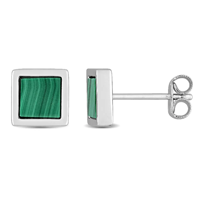 Miadora 1 CT TGW Malachite Square Stud Earrings in Sterling Silver