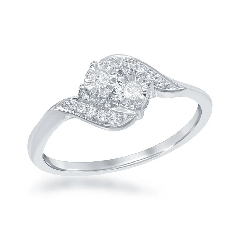 Sterling Silver Square Two Stone Diamond Ring - DIW-1682