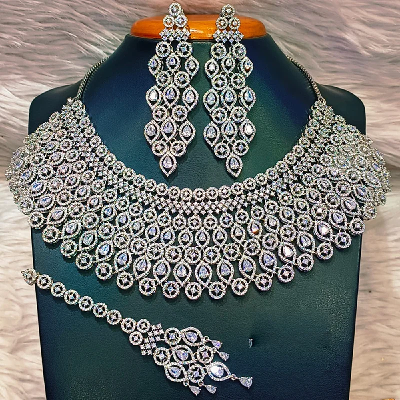 Jain Jewellers Silver Plated AD Necklace Set