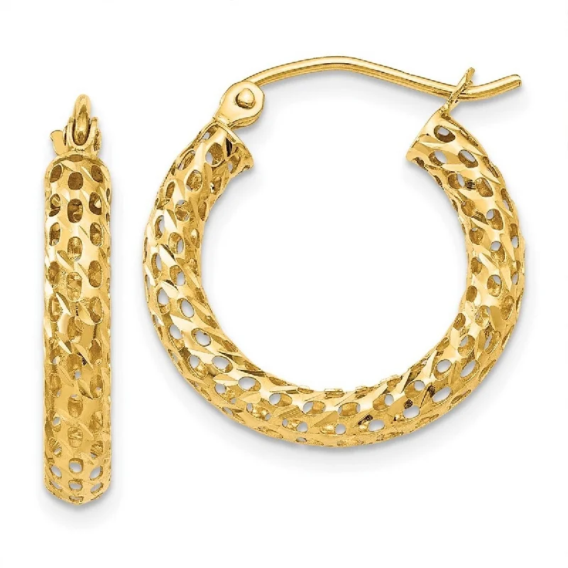 Curata 14k Yellow Gold 3x13mm Mesh Hoop Earrings