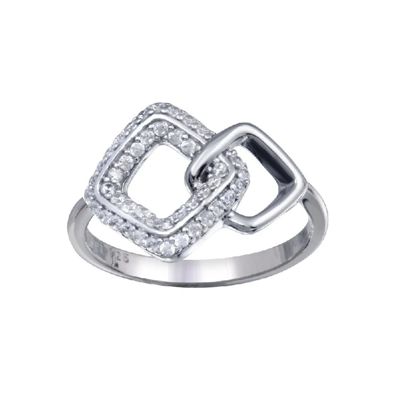 Rhodium Plated 925 Sterling Silver Open Diamond Link Clear CZ Ring - STR01160