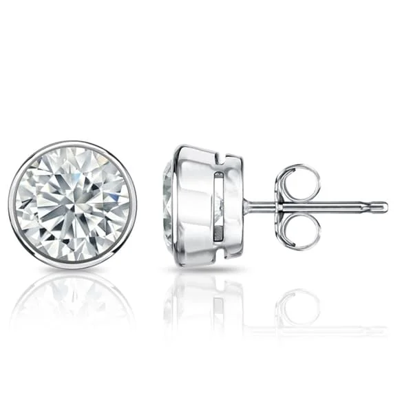 Auriya 14k Gold GIA Certified 6.00 ct. TDW Bezel Set Round Diamond Stud Earrings