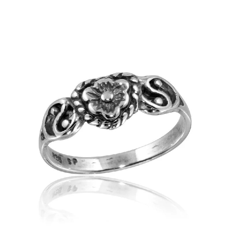 High Polished 925 Sterling Silver Mini Flower Ring - CR00816