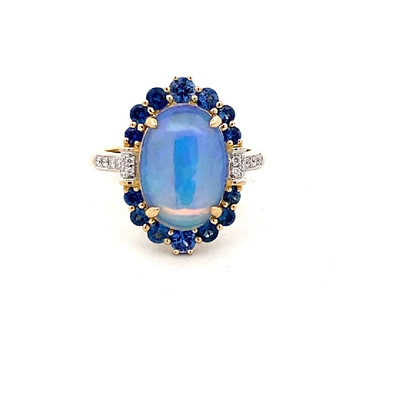 14K Two Tone Gold 4.10ctw Opal, Blue Sapphire & Diamond Ring by Bellarri