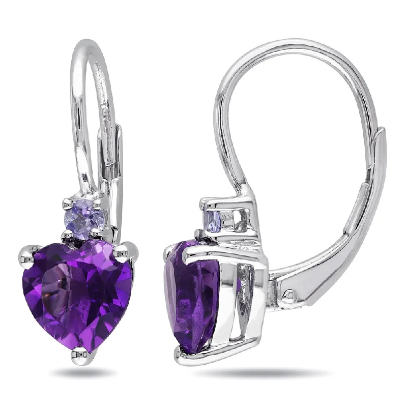 Miadora Sterling Silver Amethyst and Tanzanite Heart Earrings