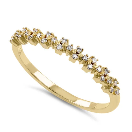 Solid 14K Yellow Gold Shimmer Half Eternity Pattern Diamond Ring