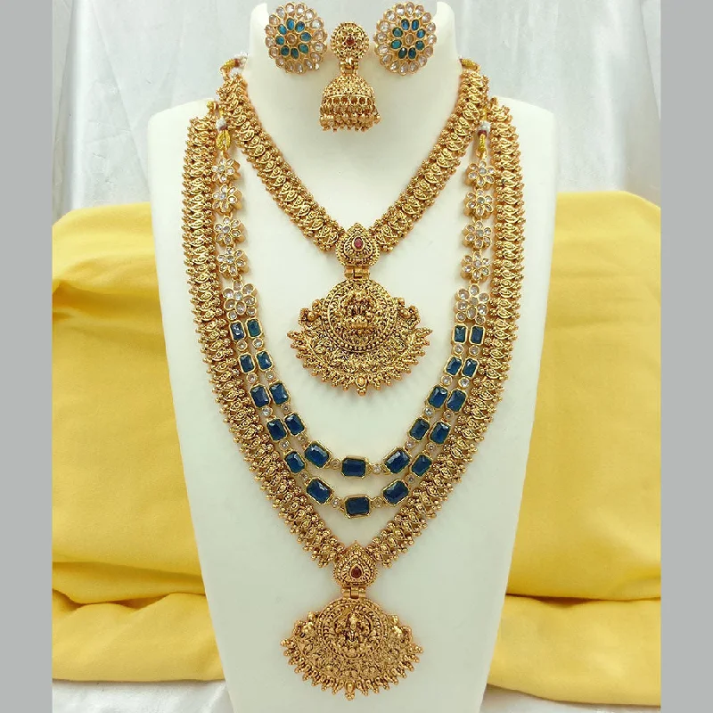 Joyful Jewel Art Matte Gold Plated Crystal Stone Temple Necklace Combo