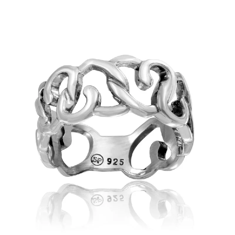 High Polished 925 Sterling Silver Linked Hearts Ring - CR00735