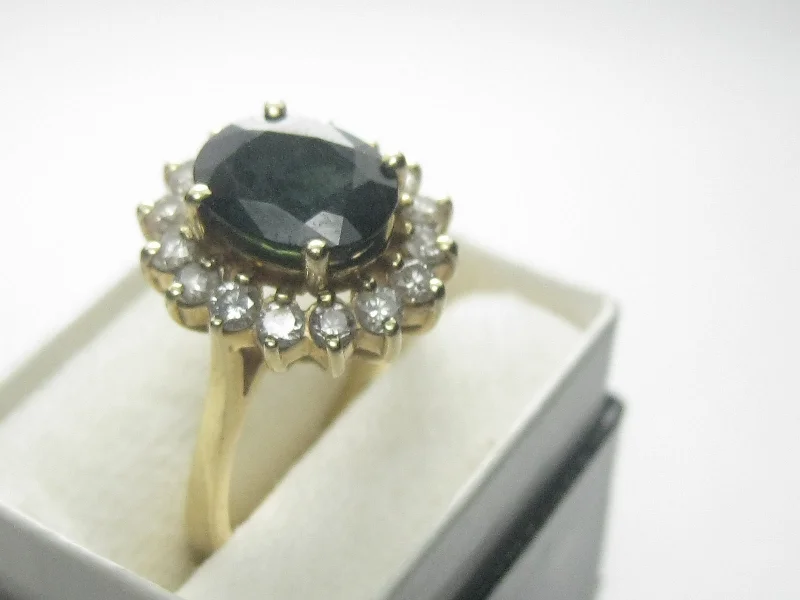 14kt Deep Blue Spinel Diamond Ring, Halo, Sz. 6, 4.89 Gr.