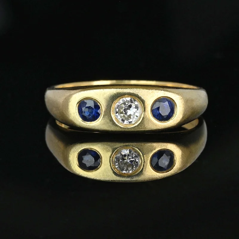 Antique 14K Gold Sapphire Diamond Ring Gypsy Band