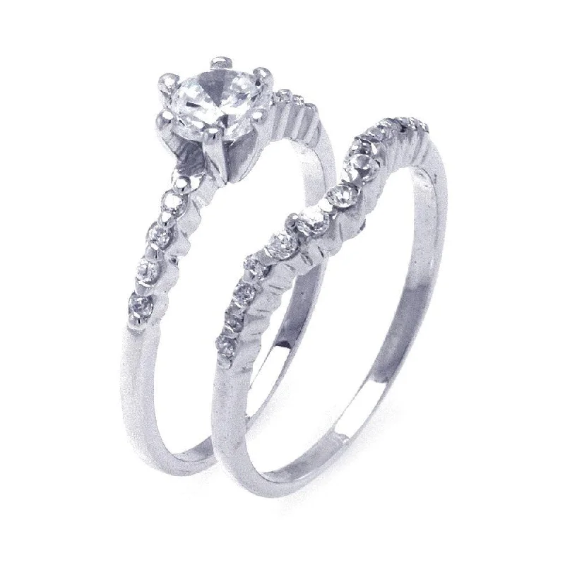 Silver 925 Rhodium Plated CZ Matching Ring Pair Set - STR00775