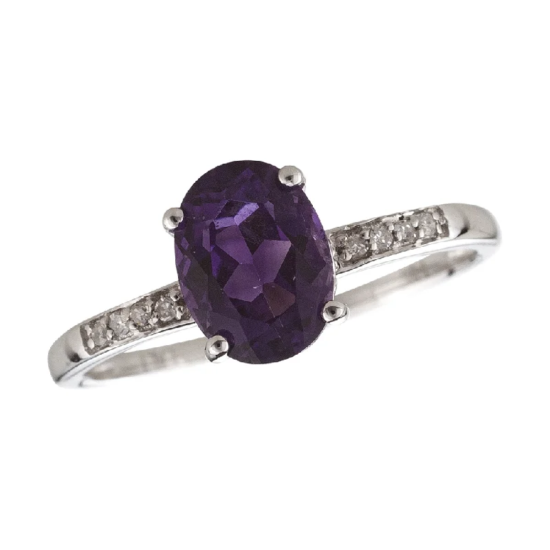 14K White Gold 1.22ctw Oval Amethyst & Diamond Ring