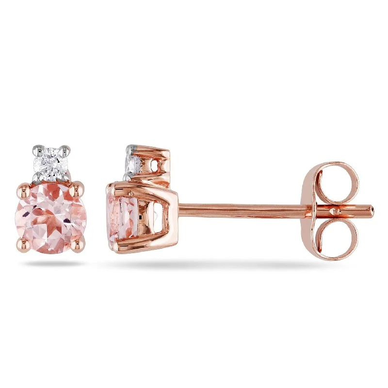 Miadora 10k Rose Gold Morganite and Diamond Accent Stud Solitaire Earrings (G-H, I2-I3) - Pink