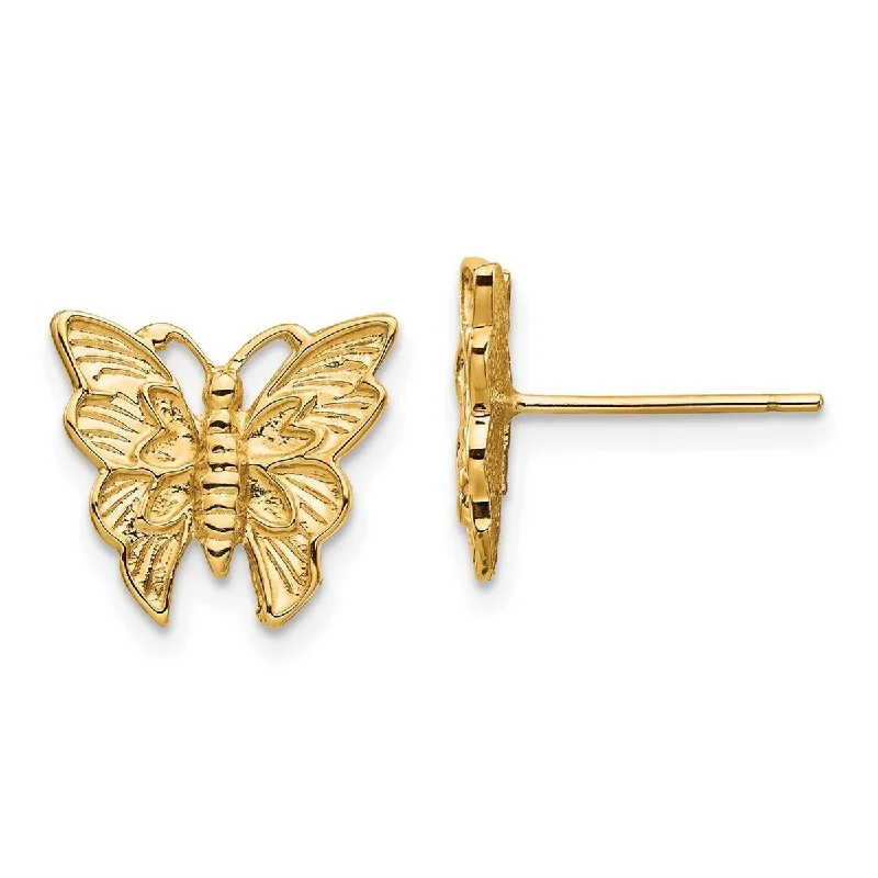 Curata 14k Yellow Gold 12mm Polished Butterfly Angel Wings Post Earrings