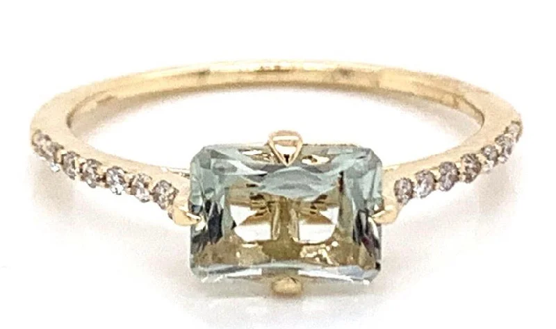 1ct  Horizontal Green Amethyst & Diamond Ring