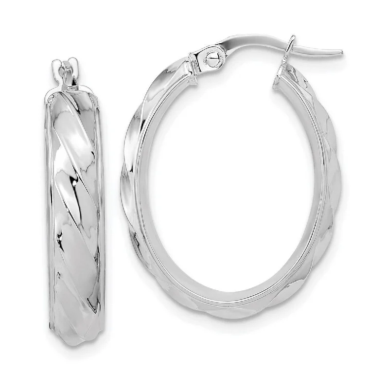 Curata 14k White Gold Polished and Twisted 25.4x4.75mm Oval Hoop Earrings