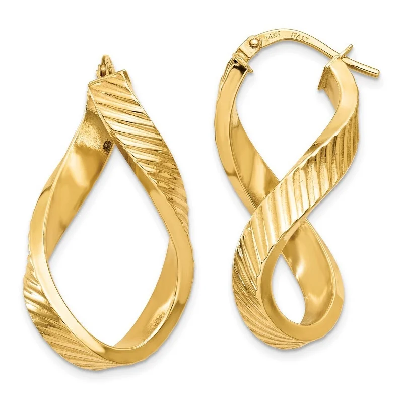 Curata 14k Yellow Gold Twisted Textured Oval Hoop Earrings(4mm x 38mm)