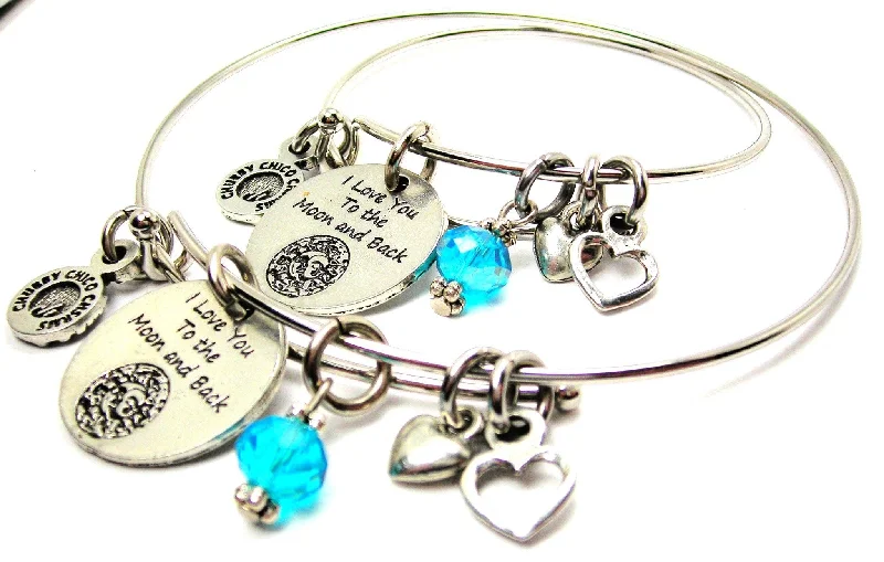 I Love You to the Moon and Back Celestial Adult and Child Matching Expandable Bangle Bracelets