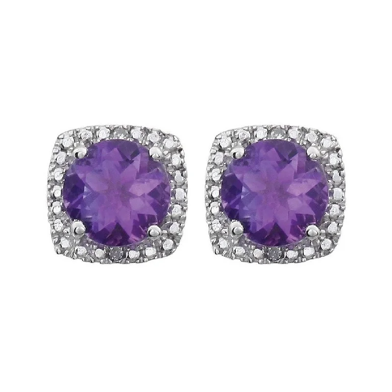 Curata 925 Sterling Silver Round 6mm Amethyst Polished .015 Dwt Diamond Earrings