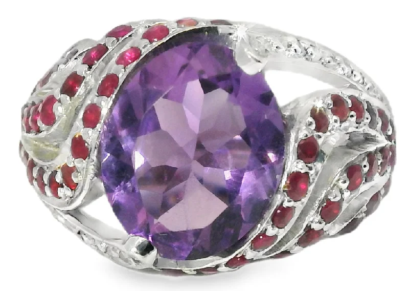 Gorgeous Estate 14K White Gold Amethyst Ruby Pave Diamond Ring Band