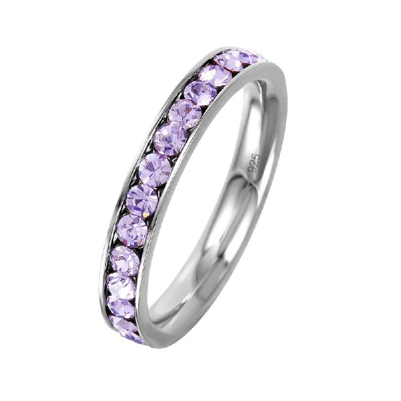 Silver 925 Rhodium Plated Birthstone June Channel Eternity Band - ETRY-JUN