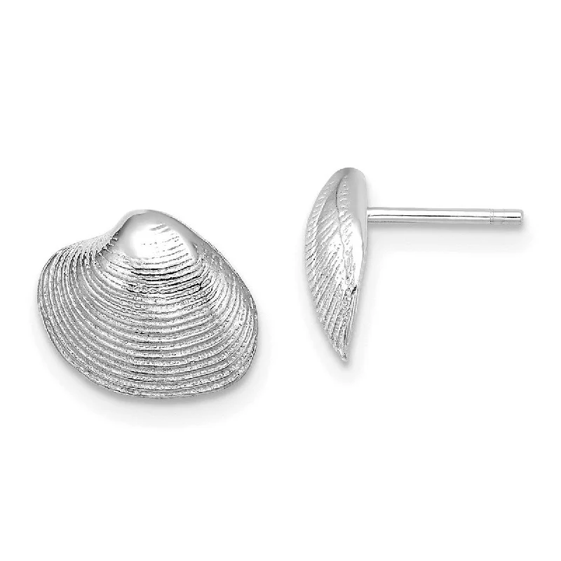 Curata 14k White Gold Clam Shell Post Earrings - 9x11mm