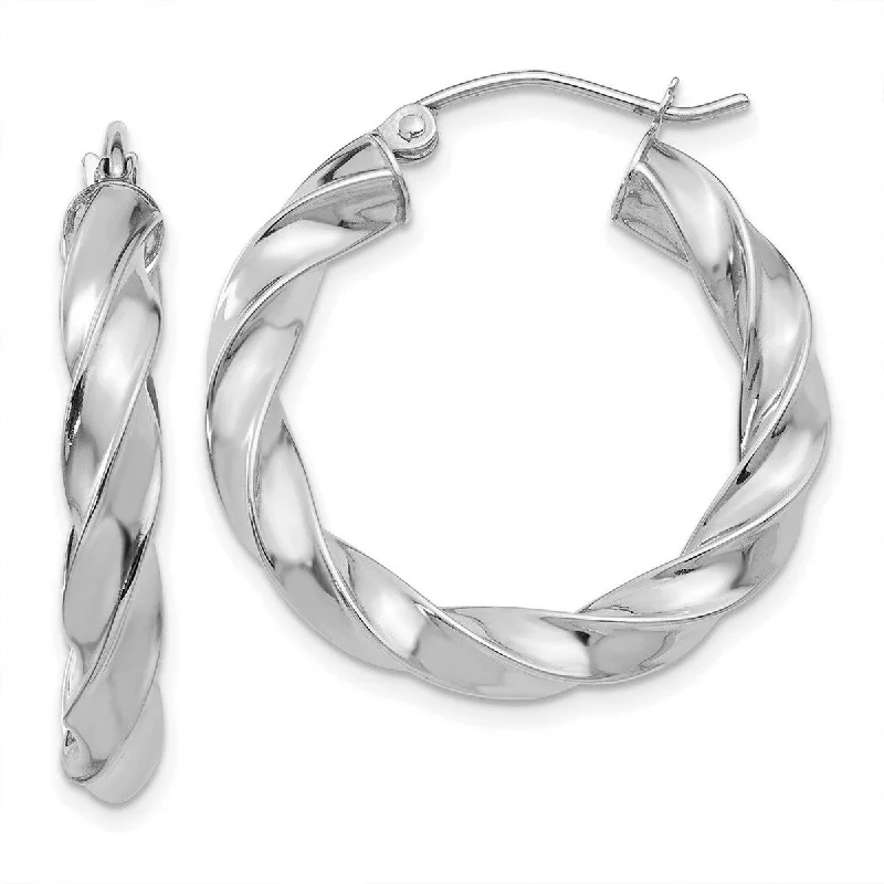 Curata 14k White Gold Polished Light 26x4mm Twisted Hoop Earrings