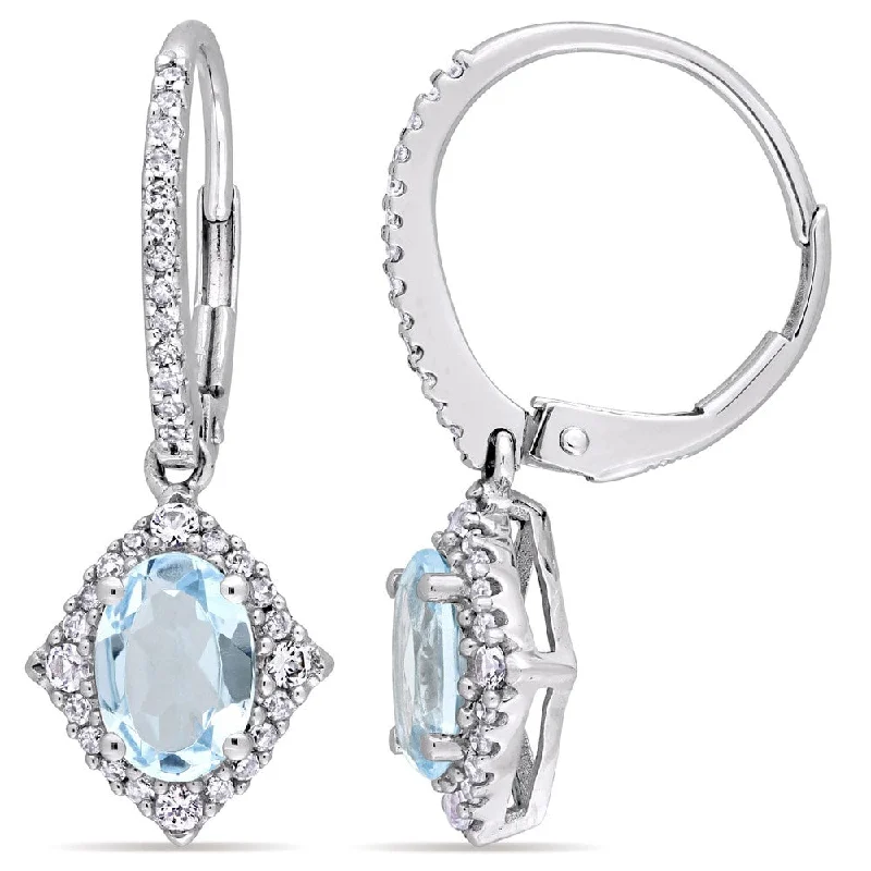 Miadora Signature Collection 10k White Gold Sky-Blue Topaz White Sapphire 1/5ct TDW Diamond Cuff Earrings - Blue