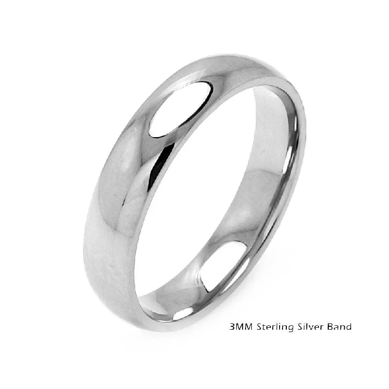 High Polished 925 Sterling Silver Plain Wedding Band Round Ring - RING01-3MM