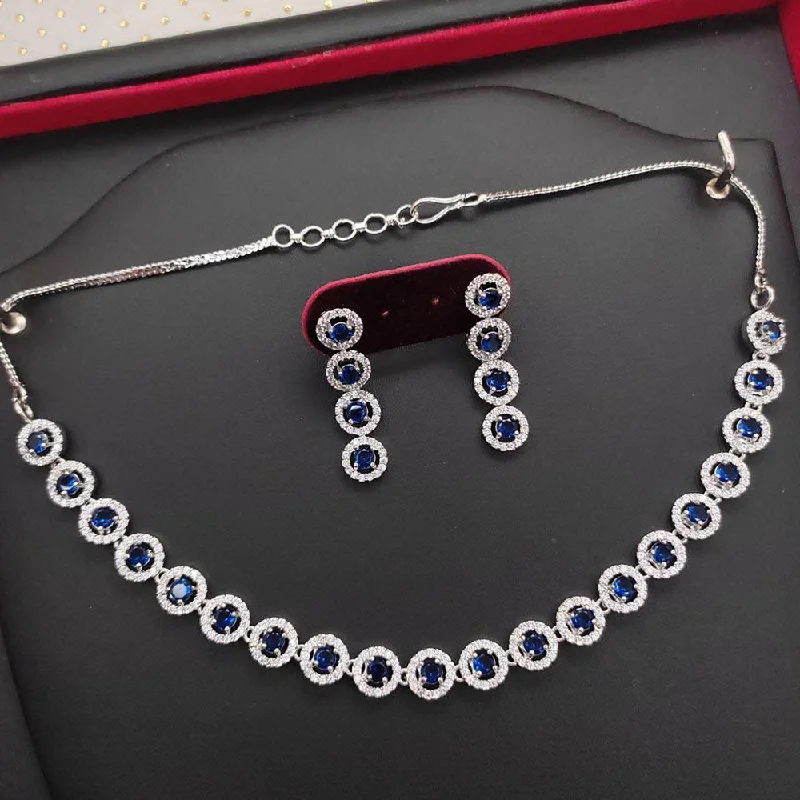 Aamrapali Silver Plated AD Necklace Set