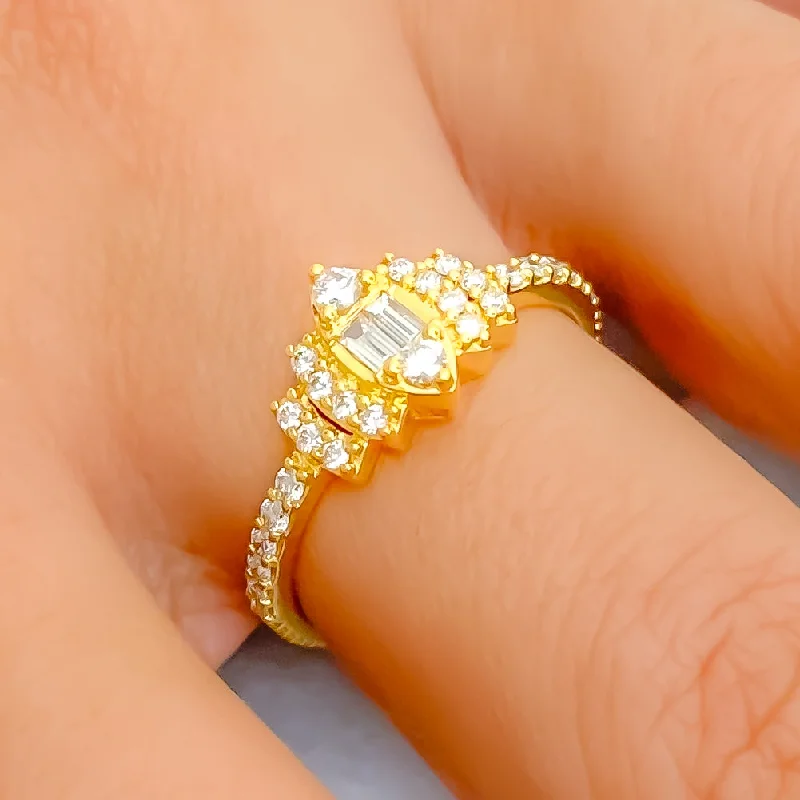 Beautiful Tapering Marquise 18K Gold + Diamond Ring