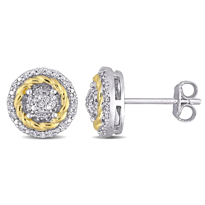 Miadora 2-tone white & Yellow Plated Sterling Silver 1/5ct TDW Diamond Clustered Halo Stud Earrings