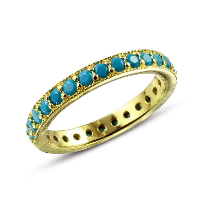 Gold Plated 925 Sterling Silver Eternity Ring with Turquoise Beads - BGR01107