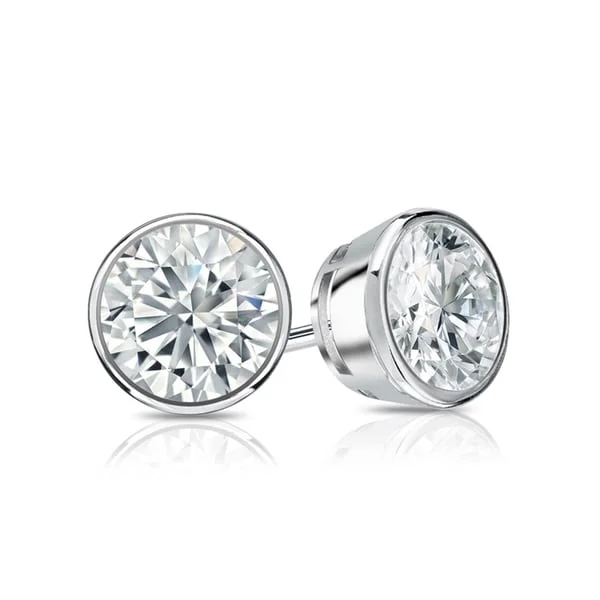 Auriya 3 1/5ctw Round Diamond Stud Earrings Bezel-set 18k Gold - GIA Certified