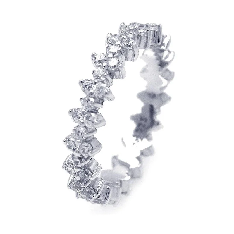 Silver 925 Rhodium Plated Clear Double Sided CZ Stackable Eternity Ring - STR00829