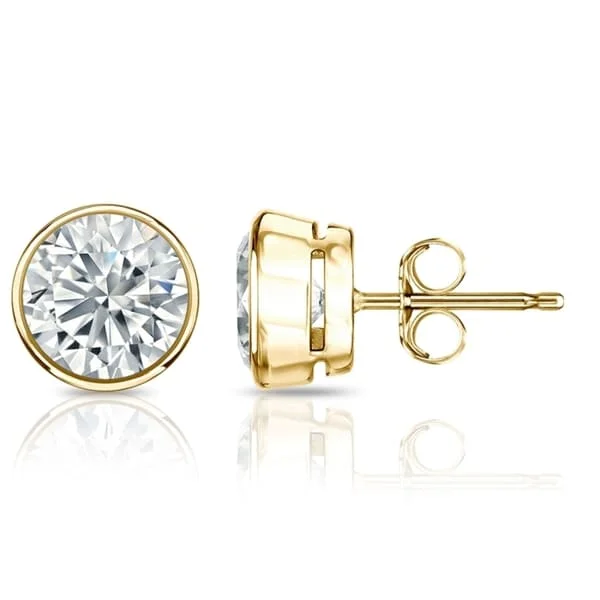 Auriya 3 1/2ctw Round Diamond Stud Earrings Bezel-set 18k Gold - Certified