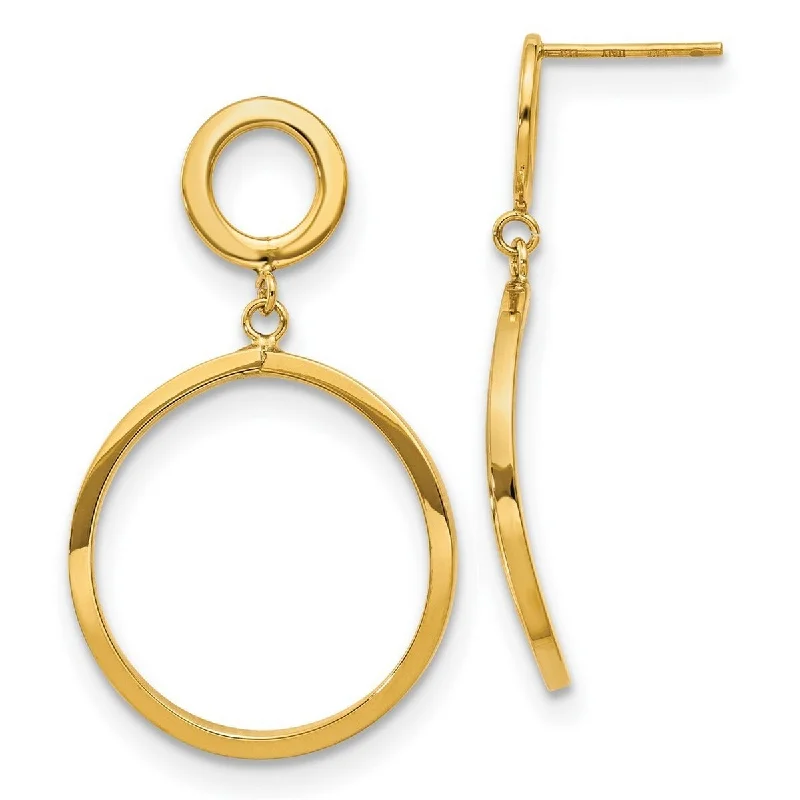 Curata 10k Yellow Gold Italian Polished Double Circle Dangle Post Earrings (18mm x 37mm)