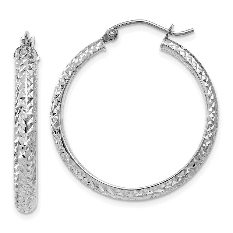 Curata 14k White Gold Diamond-Cut 3.5x28mm Hoop Earrings