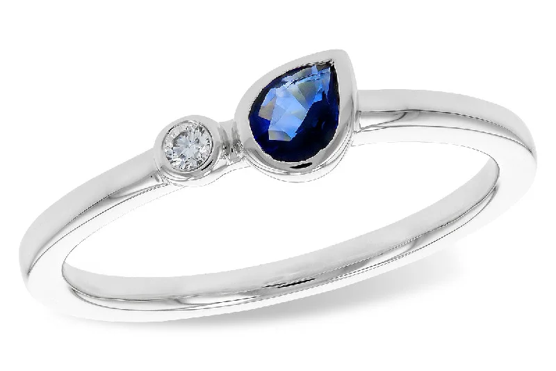 14K White Gold 0.28ctw Pear Blue Sapphire & Diamond Ring by Allison Kaufman