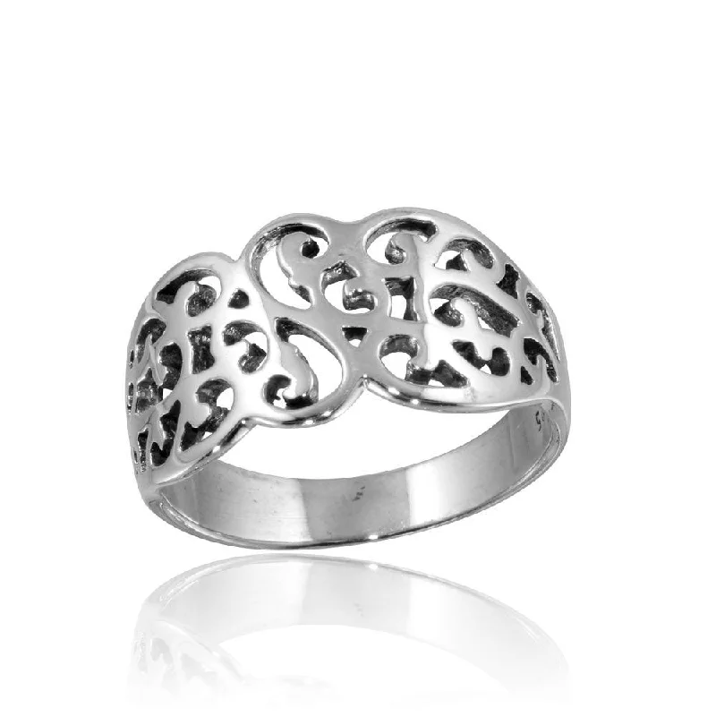 High Polished 925 Sterling Silver Fancy Design Ring - CR00812