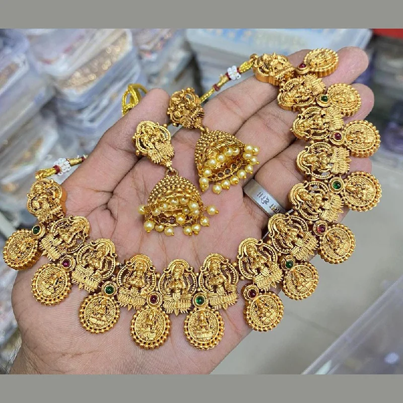 Kavita Art Gold Plated Pota Stone And Temple Necklace Set