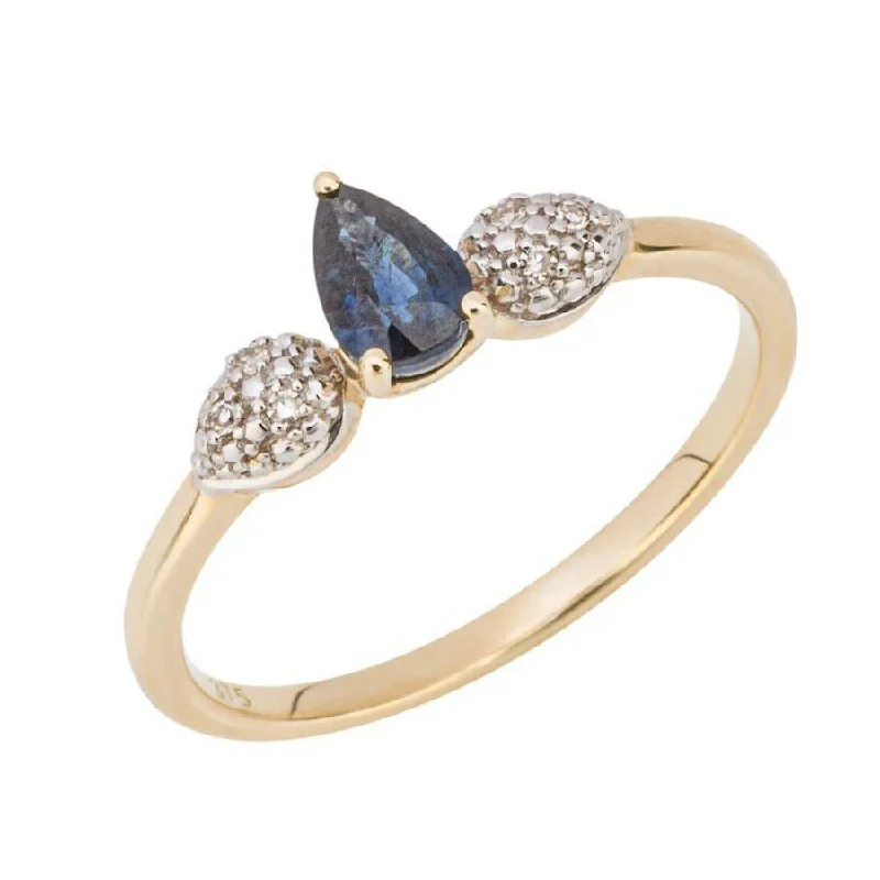 9ct Yellow Gold Pear-Shaped Sapphire and Diamond Ring