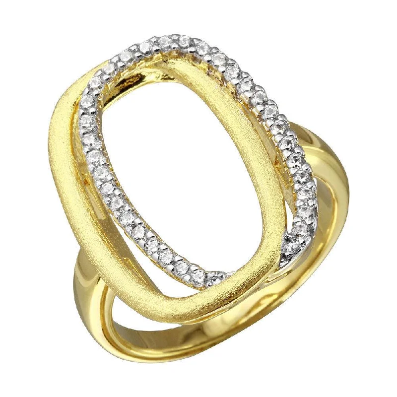 Gold Plated 925 Sterling Silver Open Double Oval CZ Ring - BGR01087