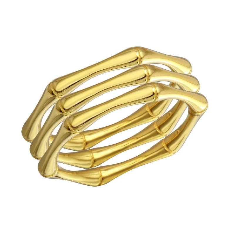 Gold Plated 925 Sterling Silver Tri Bamboo Stackable Ring - STR01105GP