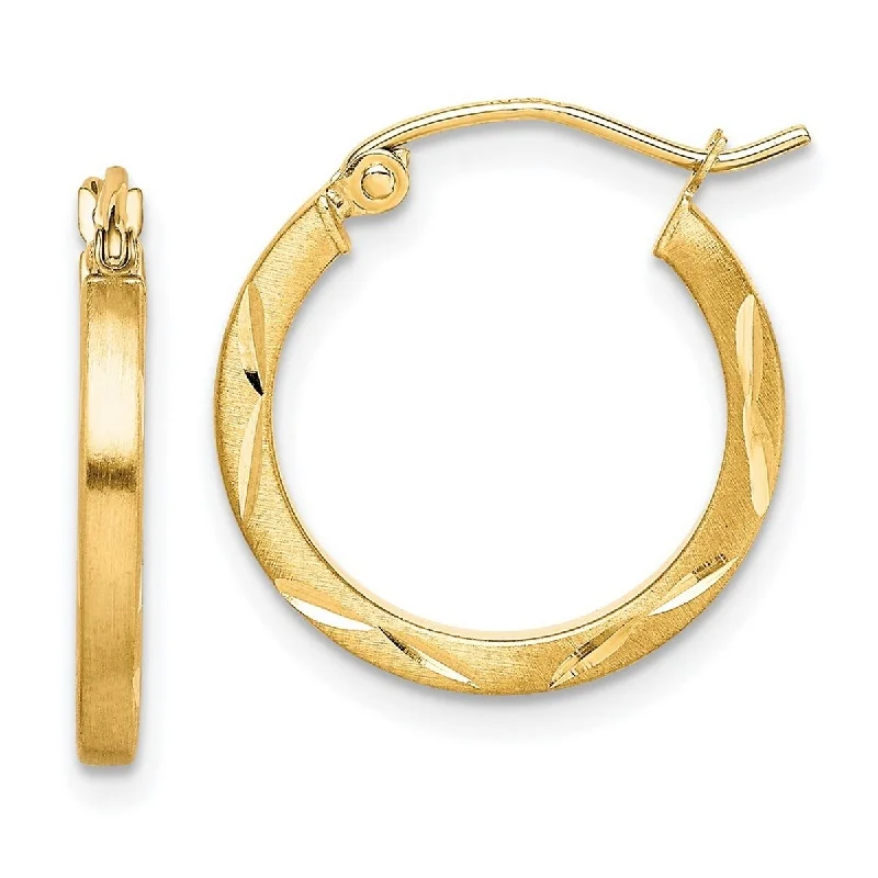 Curata 10k Yellow Gold Satin Sparkle Cut 2x20mm Hoop Earrings - 19x18mm Wide 2mm Thick