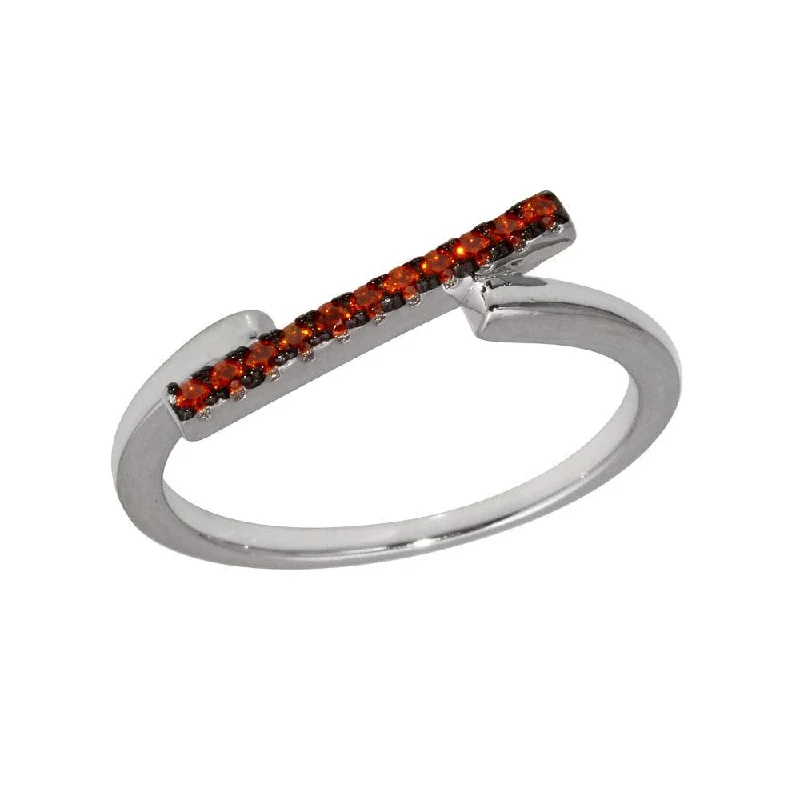 Rhodium Plated 925 Sterling Silver Red CZ Bar Ring - BGR01234RED