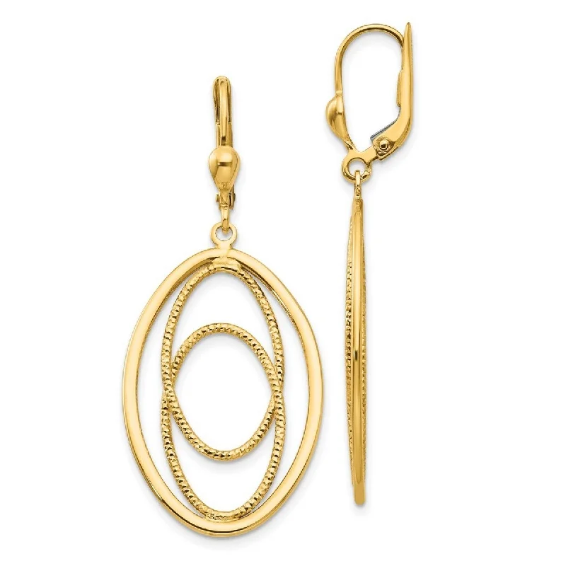 Curata 14k Yellow Gold 50x21mm Textured Triple Dangle Leverback Earrings