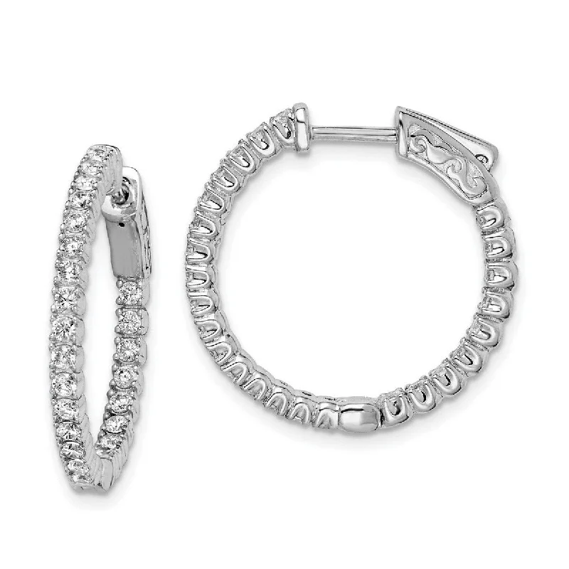 Curata 925 Sterling Silver Polished Safety clasp Rhodium Plated With CZ Cubic Zirconia Hinged Hoop Earrings