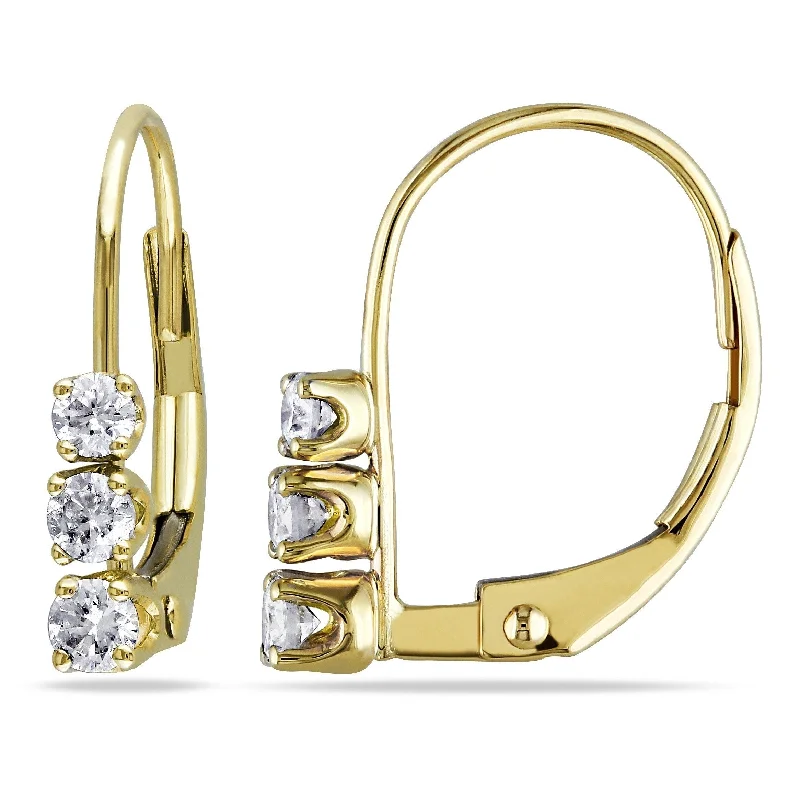 Miadora 14k Yellow Gold 1/4ct TDW Diamond 3-stone Earrings - 14.6 mm x 2.5 mm x 11.7 mm - 14.6 mm x 2.5 mm x 11.7 mm